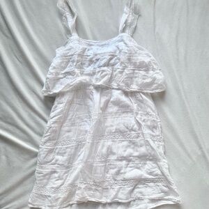 White ruffle tiered mini beachy dress